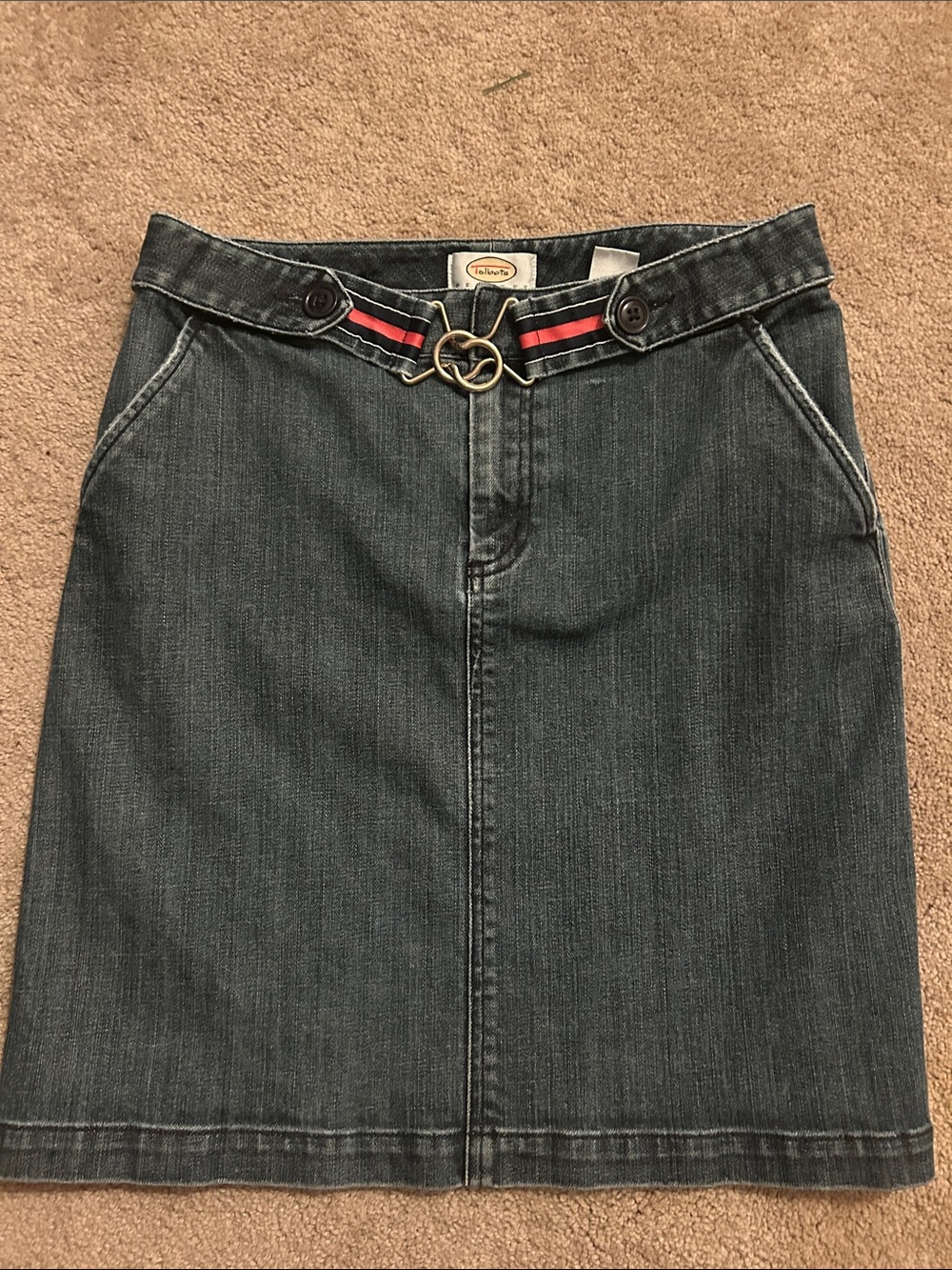 Talbots Denim A-Line Skirt with Pink & Navy Belt